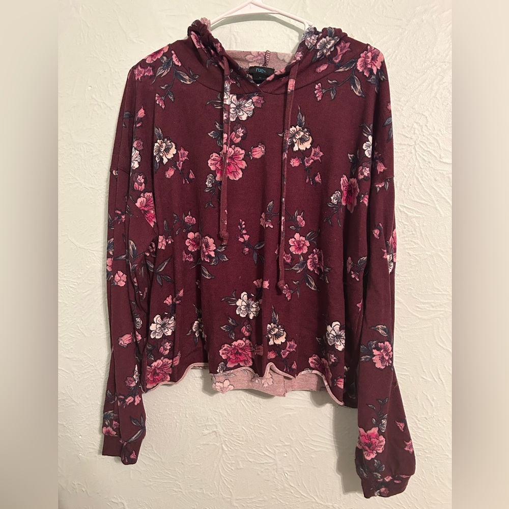 Rue 21 Floral Cropped Lightweight Hoodie
